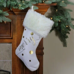Northlight 19" Ivory White Gold Foil "Merry" Christmas Stocking With White Faux Fur Cuff 5 Northlight 19" Ivory White Gold Foil "Merry" Christmas Stocking With White Faux Fur Cuff -Northlight Christmas 03uqrqw8yes2d3andgkz63enruqyvex7 69631.1591634592