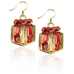 Whimsical Gifts Christmas Present Charm Earrings | Silver Or Gold Finish | Handmade In USA
