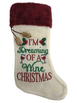 Beige Red I'm Dreaming Of A Wine Christmas Glass Holly Holiday Stocking