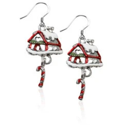 Whimsical Gifts Gingerbread House Charm Earrings | Silver Or Gold Finish | Handmade In USA