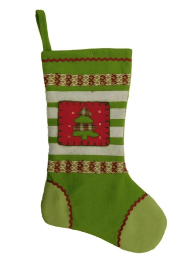 Embellished Green Felt Patchwork Christmas Tree Holiday Stocking 3 Embellished Green Felt Patchwork Christmas Tree Holiday Stocking
