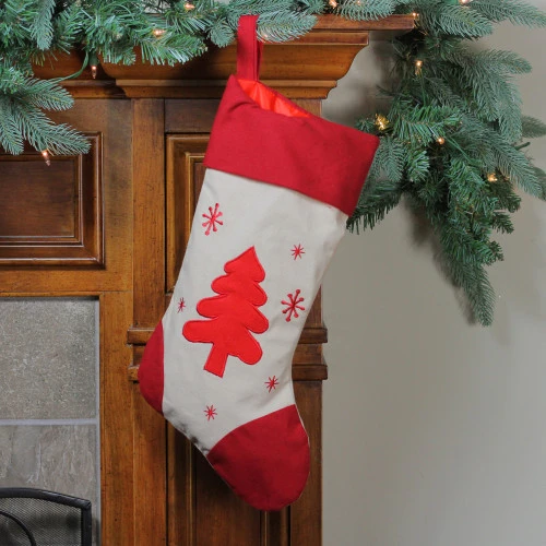 Northlight 18" Red And Ivory Tree With Snowflakes Christmas Stocking 4 Northlight 18" Red And Ivory Tree With Snowflakes Christmas Stocking - Image 2