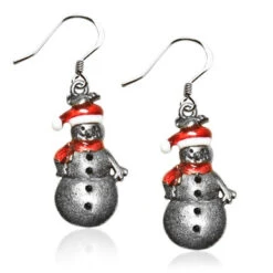 Whimsical Gifts Snowman Charm Earrings | Silver Or Gold Finish | Handmade In USA