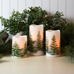 Battery Operated LED Wax Candles, Green Pines - Set Of 3 -Northlight Christmas 4b55167e 3bab 49ea 815b 2ae76b59072e 12086.1694700174
