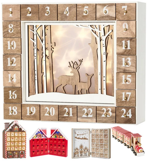 BRUBAKER Reusable Wooden Advent Calendar To Fill - White Winter Landscape With LED Lighting - DIY Christmas Calendar 13.98 X 2.36 X 10.63 Inches 10 BRUBAKER Reusable Wooden Advent Calendar To Fill - White Winter Landscape With LED Lighting - DIY Christmas Calendar 13.98 X 2.36 X 10.63 Inches - Image 8