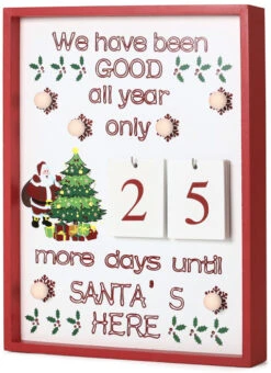 BRUBAKER Christmas Countdown Calendar - Wooden Board With Calendar Sheets - White With 6 LED Lights - 11 X 1.57 X 14 Inches