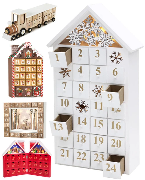 BRUBAKER Reusable Wooden Advent Calendar To Fill - White Snow House With LED Lighting - DIY Christmas Calendar 9.57 X 17.72 X 3.15 Inches 8 BRUBAKER Reusable Wooden Advent Calendar To Fill - White Snow House With LED Lighting - DIY Christmas Calendar 9.57 X 17.72 X 3.15 Inches - Image 6