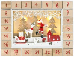 BRUBAKER Reusable Wooden Advent Calendar To Fill - Santa Claus In The Forest With LED Lighting - DIY Christmas Calendar 13.98 X 2.36 X 10.63 Inches -Northlight Christmas AdventCalendar PETZ200286 4251219627595.2500.005 21751.1633721574