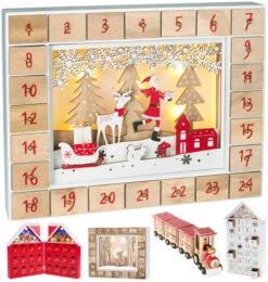 BRUBAKER Reusable Wooden Advent Calendar To Fill - Santa Claus In The Forest With LED Lighting - DIY Christmas Calendar 13.98 X 2.36 X 10.63 Inches -Northlight Christmas AdventCalendar PETZ200286 4251219627595.2500.010 98159.1633721577