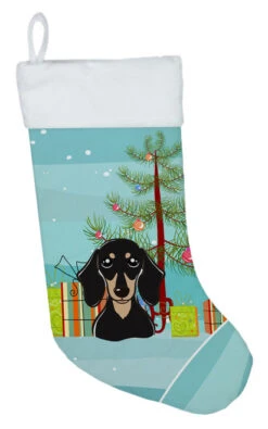 Christmas Tree And Smooth Black And Tan Dachshund Christmas Stocking BB1587CS