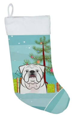 Christmas Tree And White English Bulldog Christmas Stocking BB1592CS
