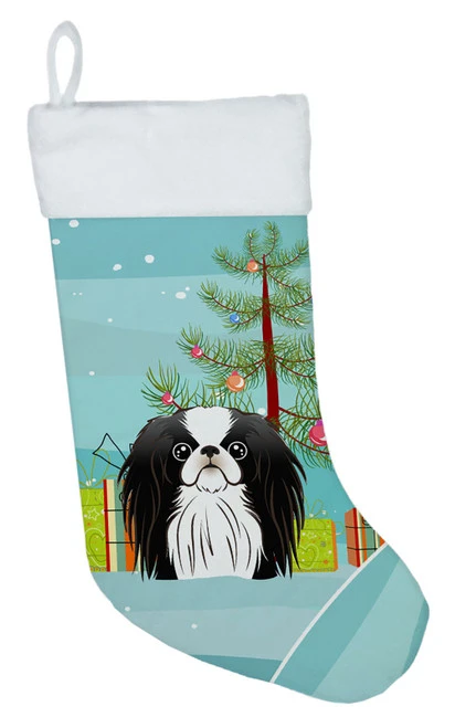 Christmas Tree And Japanese Chin Christmas Stocking BB1602CS 3 Christmas Tree And Japanese Chin Christmas Stocking BB1602CS