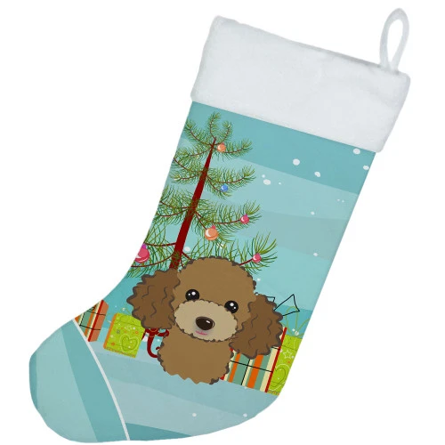 Christmas Tree And Chocolate Brown Poodle Christmas Stocking BB1628CS 4 Christmas Tree And Chocolate Brown Poodle Christmas Stocking BB1628CS - Image 2