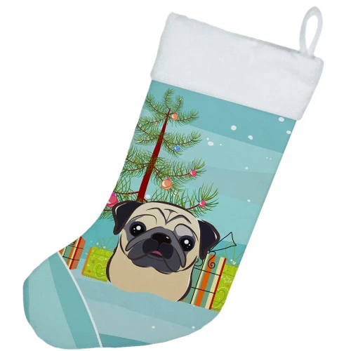Christmas Tree And Fawn Pug Christmas Stocking BB1634CS 4 Christmas Tree And Fawn Pug Christmas Stocking BB1634CS - Image 2
