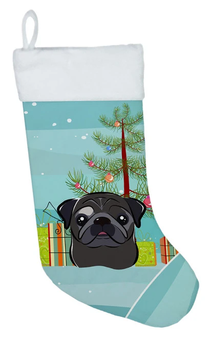 Christmas Tree And Black Pug Christmas Stocking BB1635CS 3 Christmas Tree And Black Pug Christmas Stocking BB1635CS