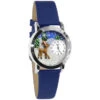 Whimsical Gifts Reindeer 3D Watch | Gold Or Silver Finish Small | Unique Fun Novelty | Handmade In USA | Blue Leather Watch Band
