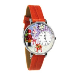 Whimsical Gifts Christmas Nutcracker 3D Watch | Gold Or Silver Finish | Unique Fun Novelty | Handmade In USA | Red Leather Watch Band