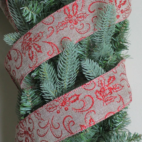 Northlight Red And Beige Christmas Wired Craft Ribbon 2.5" X 10 Yards 5 Northlight Red And Beige Christmas Wired Craft Ribbon 2.5" X 10 Yards - Image 3