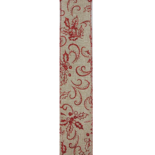 Northlight Red And Beige Christmas Wired Craft Ribbon 2.5" X 10 Yards 4 Northlight Red And Beige Christmas Wired Craft Ribbon 2.5" X 10 Yards - Image 2