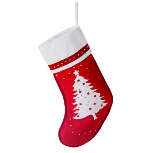 Northlight 22" Red And White Embroidered Tree With Rhinestones Christmas Stocking 4 Northlight 22" Red And White Embroidered Tree With Rhinestones Christmas Stocking - Image 2