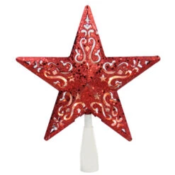Lighted Glittered 5 Point Cut-Out Star Christmas Tree Topper - 9.75" -Red - Clear Lights