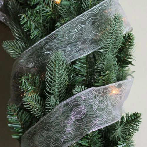 Northlight Silver Shimmering Swirl Christmas Wired Craft Ribbon 2.5" X 10 Yards 5 Northlight Silver Shimmering Swirl Christmas Wired Craft Ribbon 2.5" X 10 Yards - Image 3