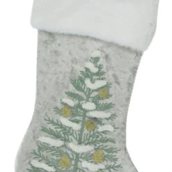 Northlight 20" Snow Covered Green Tree Gray Christmas Stocking With White Cuff -Northlight Christmas dyno1209110 1 26793.1636632925