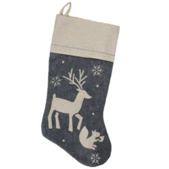 Northlight 20" Burlap Christmas Stocking With Gray Felt Animal Stencil Design And Burlap Cuff