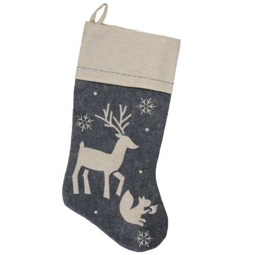 Northlight 20" Burlap Christmas Stocking With Gray Felt Animal Stencil Design And Burlap Cuff 3 Northlight 20" Burlap Christmas Stocking With Gray Felt Animal Stencil Design And Burlap Cuff