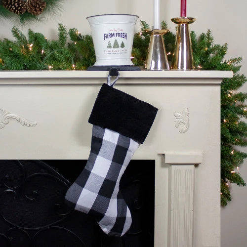20" White And Black Buffalo Plaid Christmas Stocking With Cuff 4 20" White And Black Buffalo Plaid Christmas Stocking With Cuff - Image 2