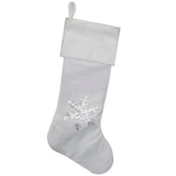 Northlight 20" White Christmas Stocking With Silver Sequin Snowflake