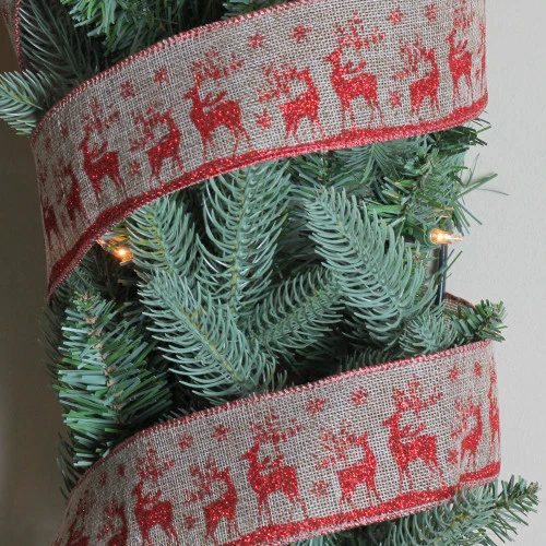 Northlight Red And Beige Reindeer Burlap Wired Christmas Craft Ribbon 2.5" X 10 Yards 5 Northlight Red And Beige Reindeer Burlap Wired Christmas Craft Ribbon 2.5" X 10 Yards - Image 3