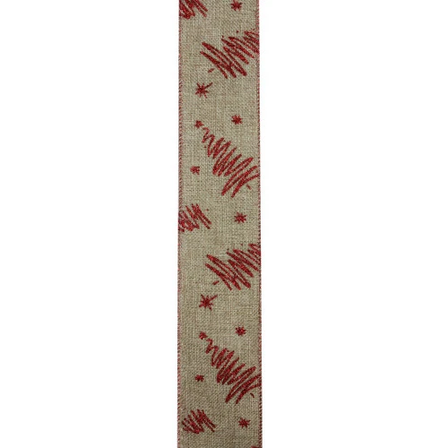 Northlight Red And Beige Christmas Tree Wired Craft Ribbon 2.5" X 10 Yards 4 Northlight Red And Beige Christmas Tree Wired Craft Ribbon 2.5" X 10 Yards - Image 2