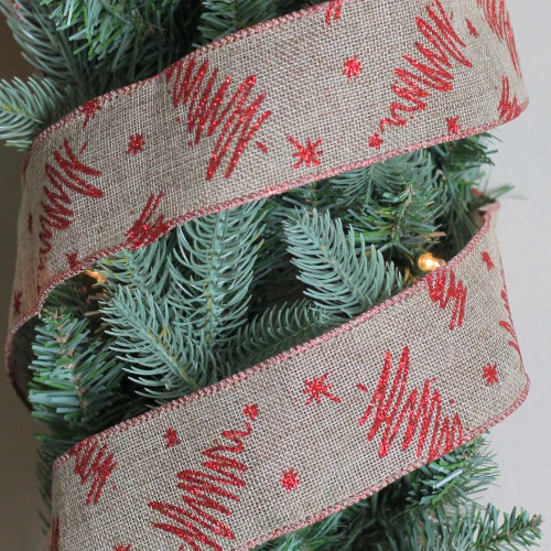 Northlight Red And Beige Christmas Tree Wired Craft Ribbon 2.5" X 10 Yards 5 Northlight Red And Beige Christmas Tree Wired Craft Ribbon 2.5" X 10 Yards - Image 3