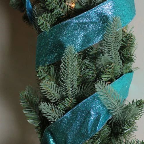 Northlight Shimmering Teal Solid Wired Christmas Craft Ribbon 2.5" X 10 Yards 5 Northlight Shimmering Teal Solid Wired Christmas Craft Ribbon 2.5" X 10 Yards - Image 3