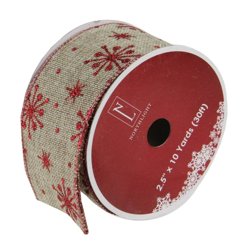 Northlight Red And Beige Snowflake Wired Christmas Craft Ribbon 2.5" X 10 Yards 3 Northlight Red And Beige Snowflake Wired Christmas Craft Ribbon 2.5" X 10 Yards