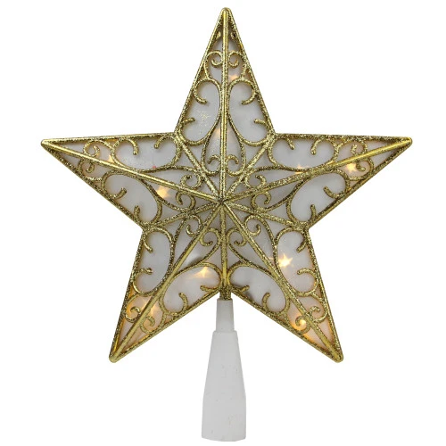 Northlight 9" Gold And White Glittered Star LED Christmas Tree Topper - Warm White Lights 4 Northlight 9" Gold And White Glittered Star LED Christmas Tree Topper - Warm White Lights - Image 2