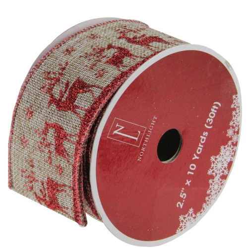 Northlight Red And Beige Reindeer Burlap Wired Christmas Craft Ribbon 2.5" X 10 Yards 3 Northlight Red And Beige Reindeer Burlap Wired Christmas Craft Ribbon 2.5" X 10 Yards