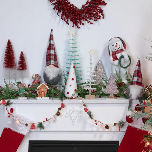 Northlight Plush Christmas Cone Tree With Pompom Ornaments - 11" - White And Red 5 Northlight Plush Christmas Cone Tree With Pompom Ornaments - 11" - White And Red - Image 3
