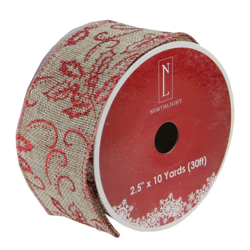 Northlight Red And Beige Christmas Wired Craft Ribbon 2.5" X 10 Yards 3 Northlight Red And Beige Christmas Wired Craft Ribbon 2.5" X 10 Yards
