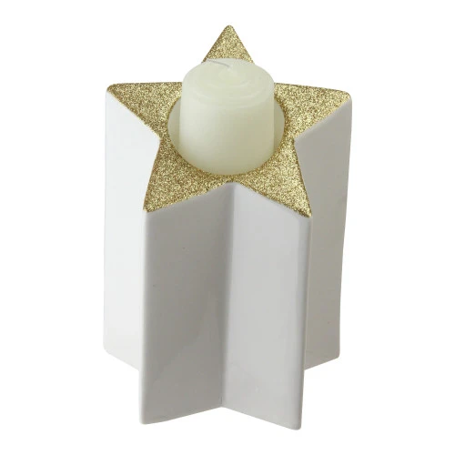 6.25" Champagne Gold And White Glittered Candle Holder 4 6.25" Champagne Gold And White Glittered Candle Holder - Image 2