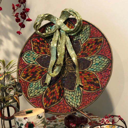 Glitter Drenched Christmas Bow Decoration - 16" - Gold And Green 5 Glitter Drenched Christmas Bow Decoration - 16" - Gold And Green - Image 3