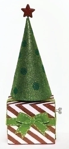 20" Green And Red Musical Rotating Christmas Cone Tree Tabletop Decor