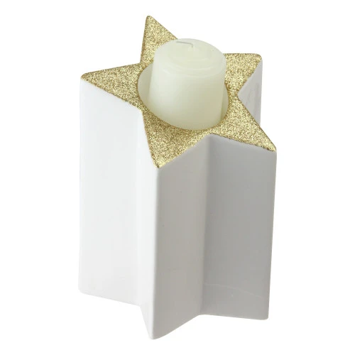 6.25" Champagne Gold And White Glittered Candle Holder 3 6.25" Champagne Gold And White Glittered Candle Holder