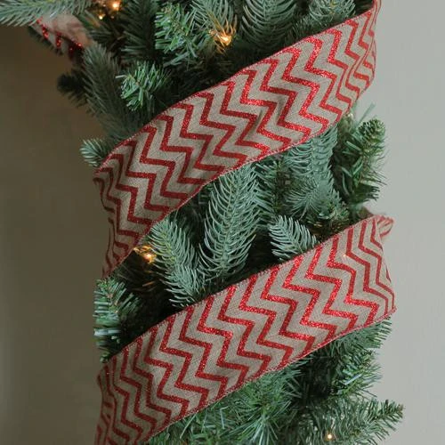 Northlight Red And Beige Chevron Wired Christmas Craft Ribbon 2.5" X 10 Yards 5 Northlight Red And Beige Chevron Wired Christmas Craft Ribbon 2.5" X 10 Yards - Image 3