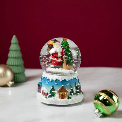 Northlight Santa Claus With Christmas Tree And Reindeer Musical Snow Globe - 5.5" 4 Northlight Santa Claus With Christmas Tree And Reindeer Musical Snow Globe - 5.5" - Image 2