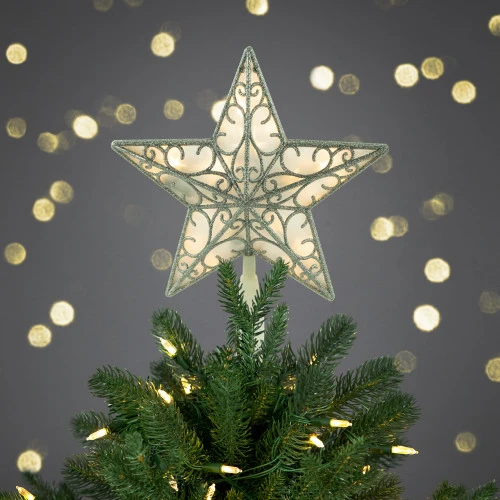 Northlight 9" Gold And White Glittered Star LED Christmas Tree Topper - Warm White Lights 5 Northlight 9" Gold And White Glittered Star LED Christmas Tree Topper - Warm White Lights - Image 3