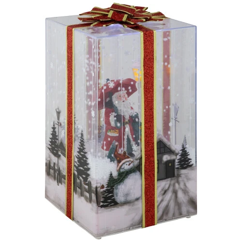 Northlight Musical Santa Lighted Snowing Gift Box With Ribbon Christmas Decoration - 12" 5 Northlight Musical Santa Lighted Snowing Gift Box With Ribbon Christmas Decoration - 12" - Image 3