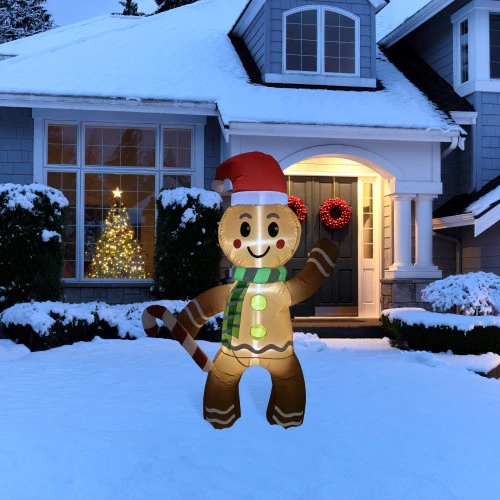 Lighted Inflatable Gingerbread Man Outdoor Christmas Decoration - 5' 3 Lighted Inflatable Gingerbread Man Outdoor Christmas Decoration - 5'
