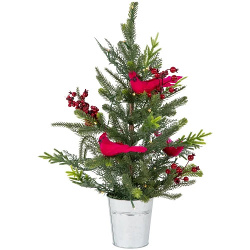 Northlight Pre-Lit LED Mixed Pine Potted Christmas Tree With Berries And Cardinals - 2' - Warm White Lights 3 Northlight Pre-Lit LED Mixed Pine Potted Christmas Tree With Berries And Cardinals - 2' - Warm White Lights